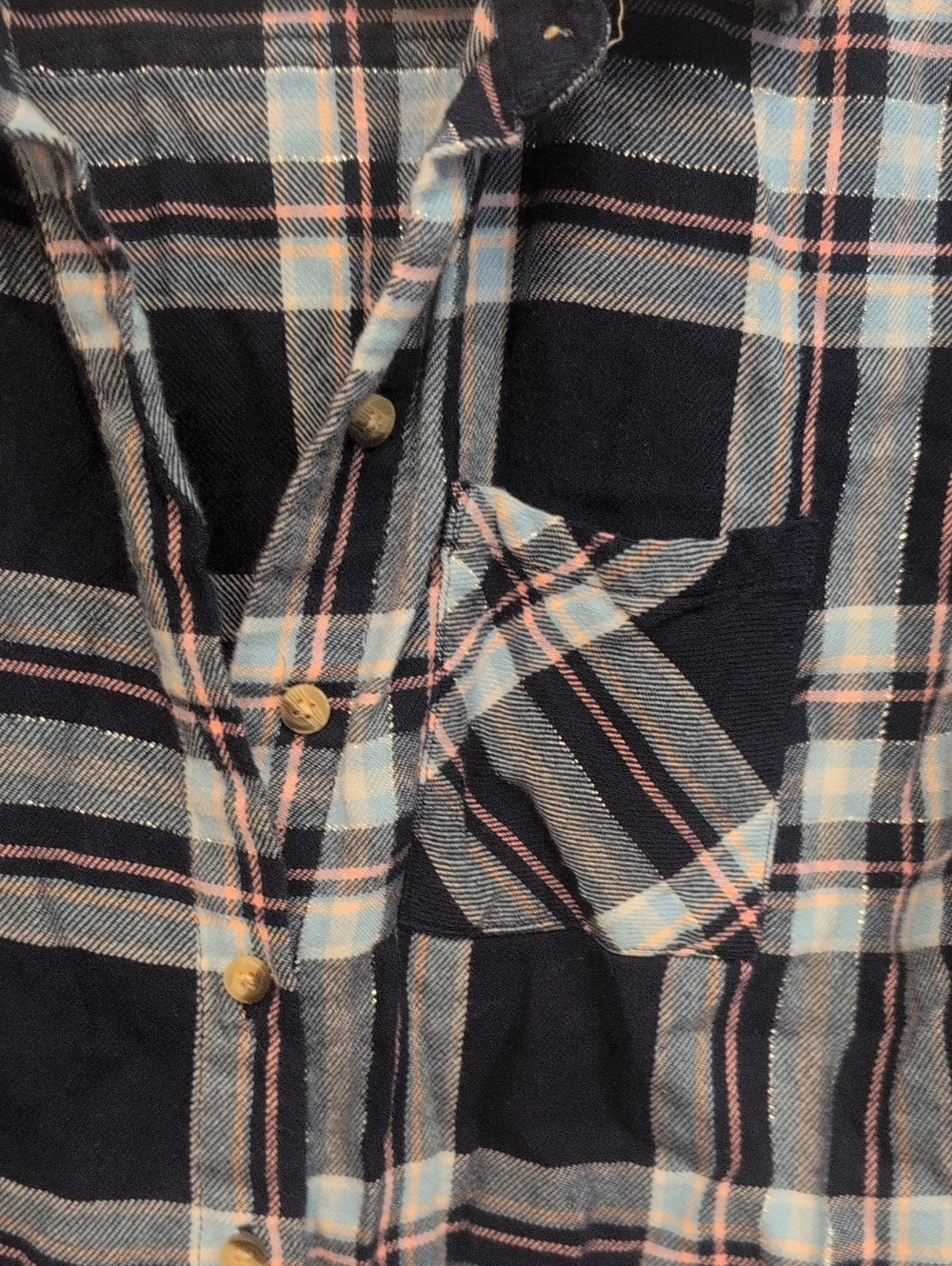 Justice Dark And Light Blue Plaid Button-Up Shirt